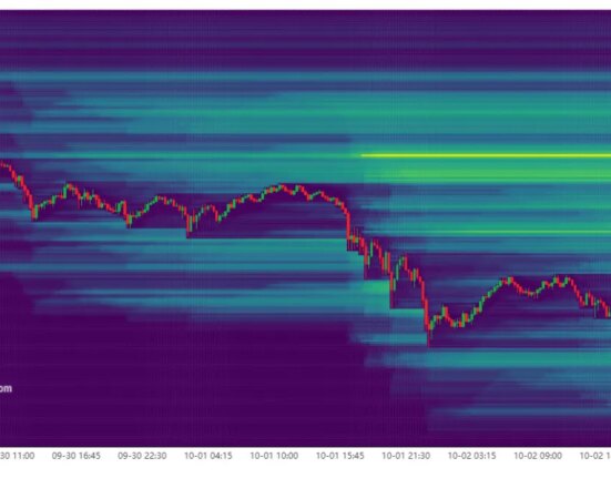 Bitcoin liquidation heatmap with leveraged longs and shorts as of October 2, 2024.